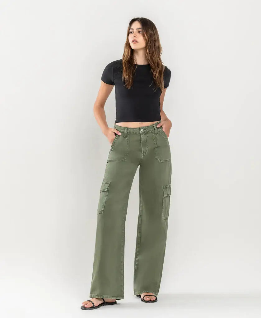 Vervet Army Green Wide Leg High Rise Utility Cargo Jean – Zen +