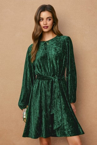 Emerald Velour Long Sleeve Mini Dress L