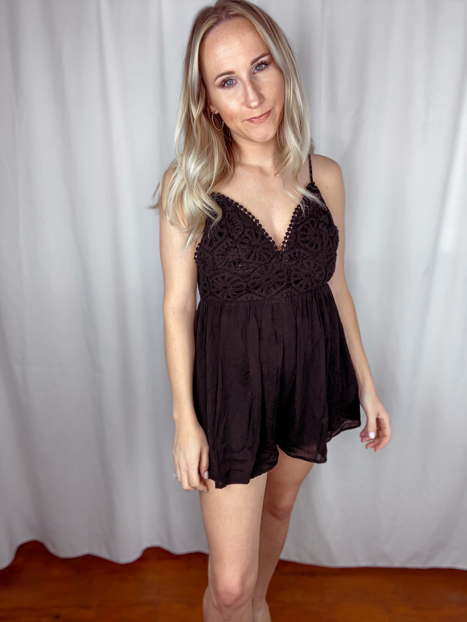 Black lace best sale romper shorts