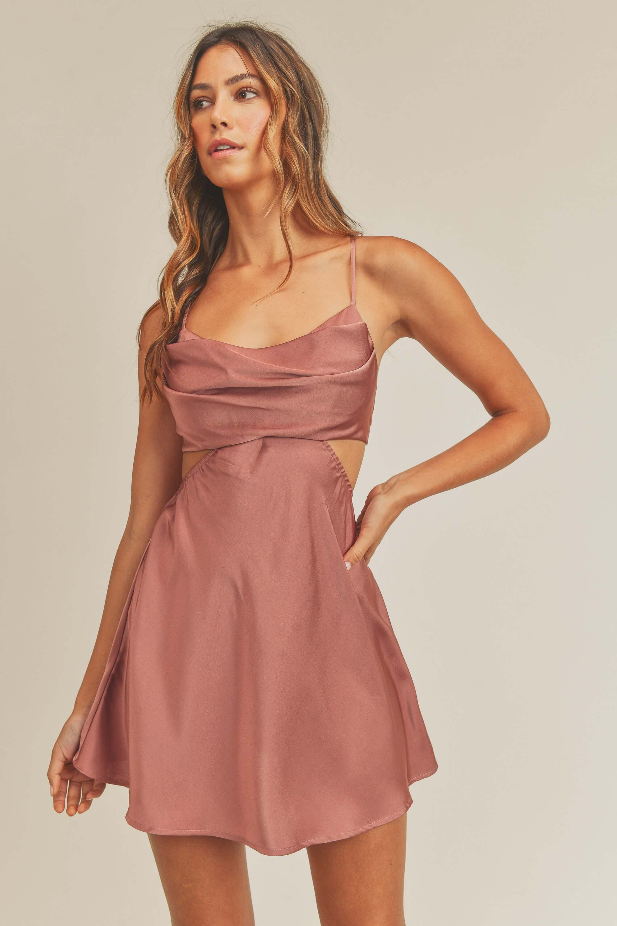 Red Cowl Neck Satin Mini Dress – Zen + Zeus Clothing Co.