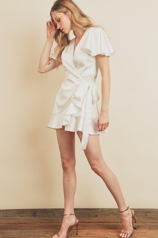 ivory satin wrap dress Dakota Satin Wrap Dress: Long Sleeve Floor Length Wedding Gown