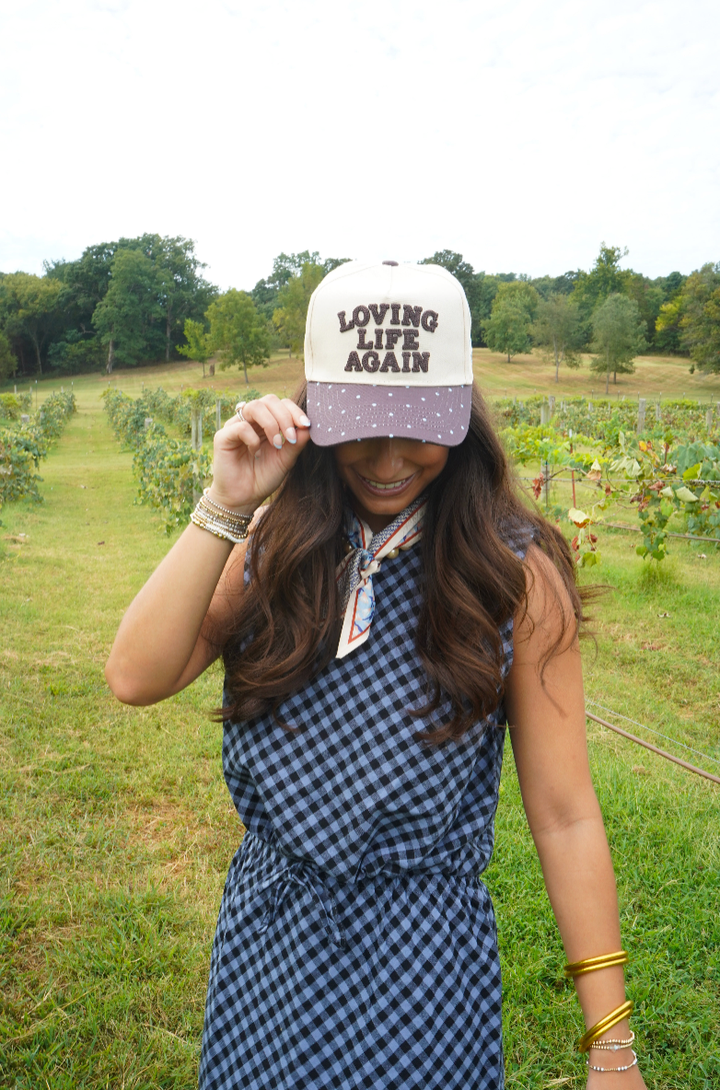 Loving Life Again - Brown &amp; Blue Polka Dot Trucker Hat