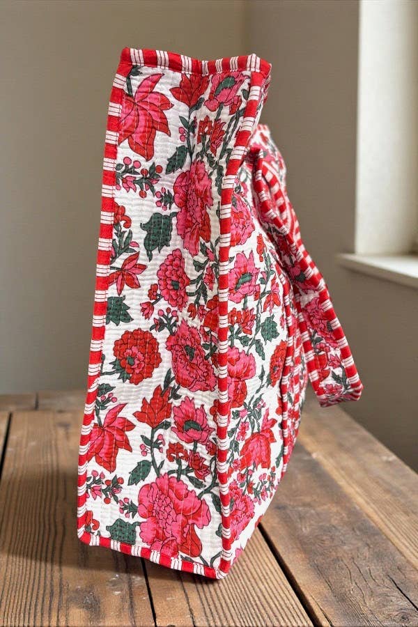 Poppy Lane Pink Floral Large Quilted Tote Bag