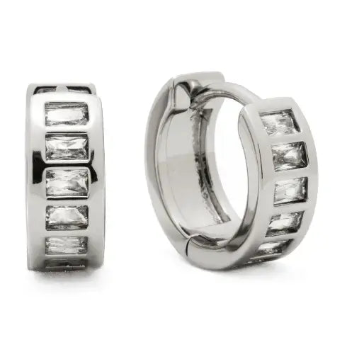 18K Gold Baguette Huggie Earrings