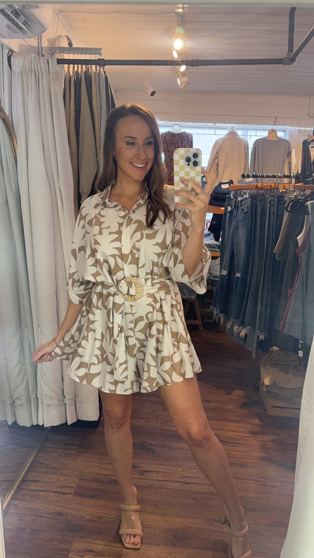 Euro Escape Sand Floral Belted Romper