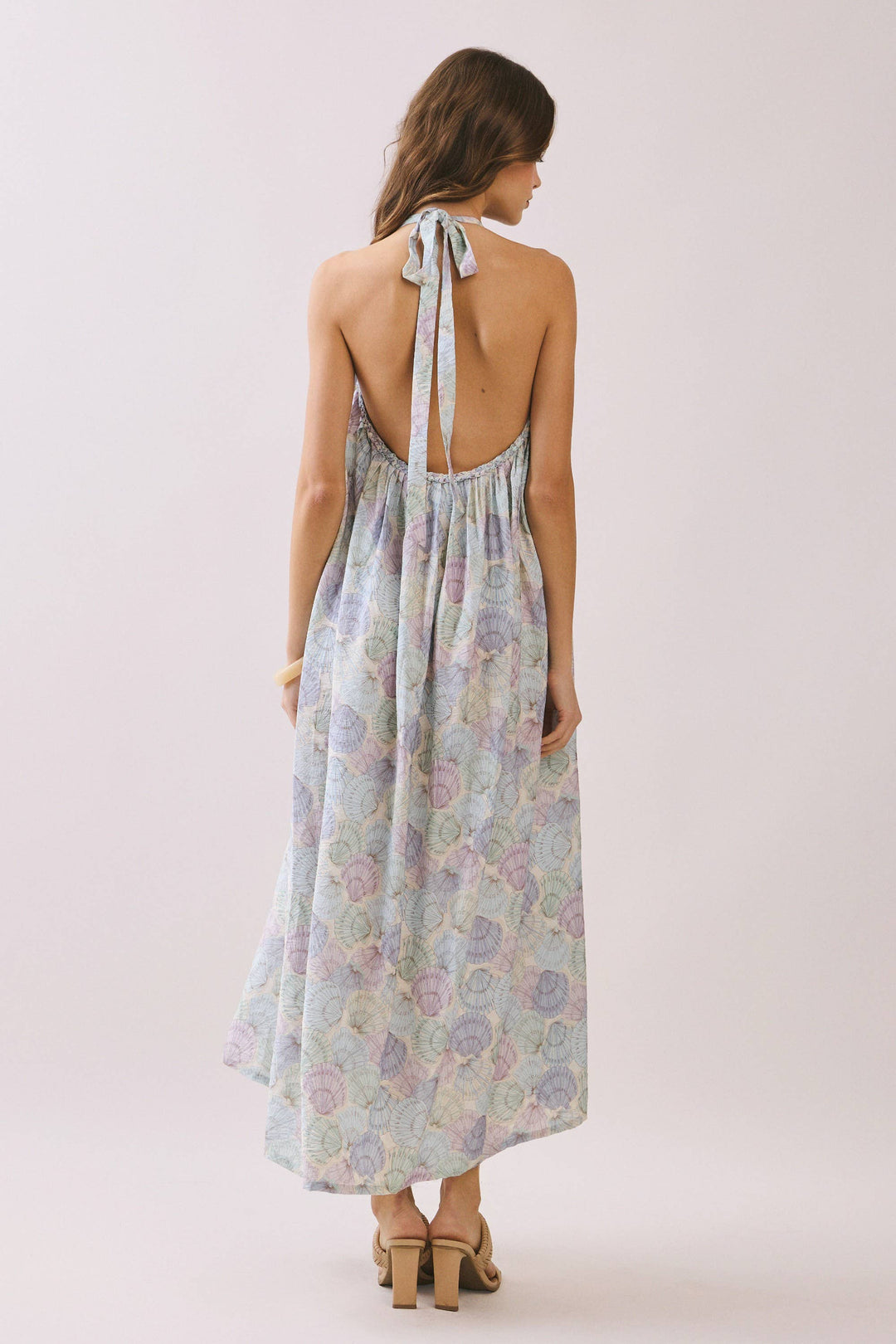 Seashell Sally Open Back Halter Midi Dress