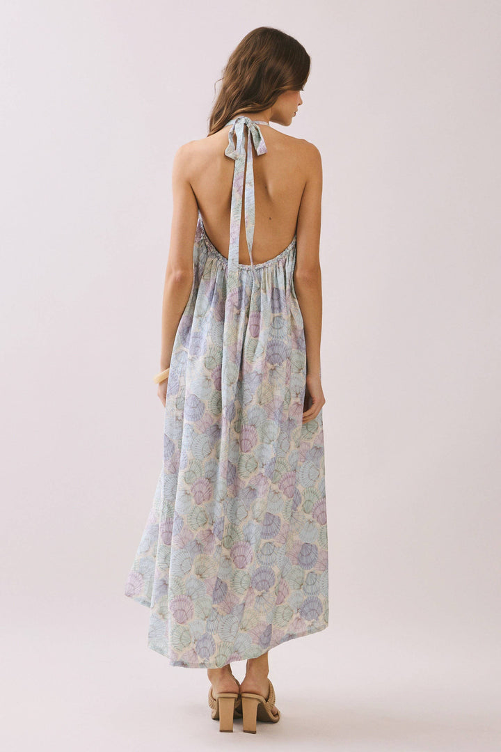 Seashell Sally Open Back Halter Midi Dress