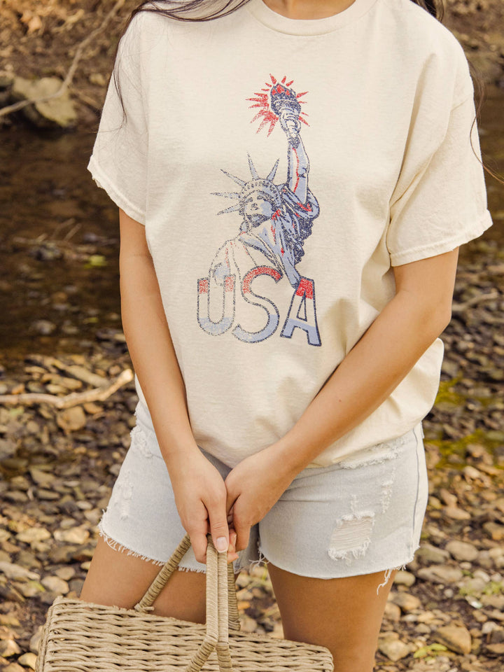 Miss Liberty USA Off White Thrifted Tee