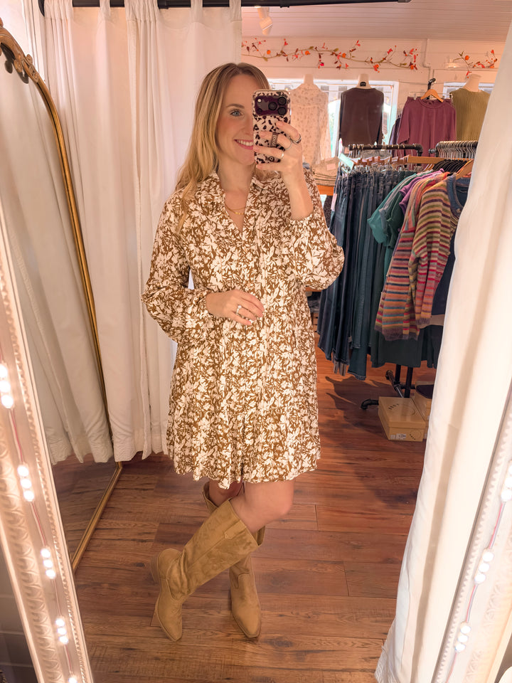 Autumn Floral Shift Mini Dress
