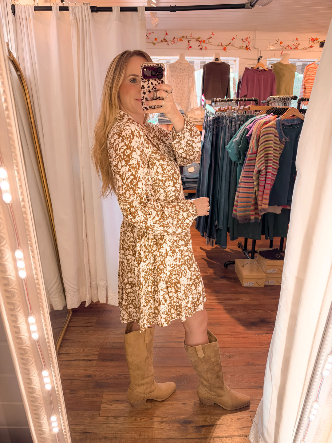 Autumn Floral Shift Mini Dress