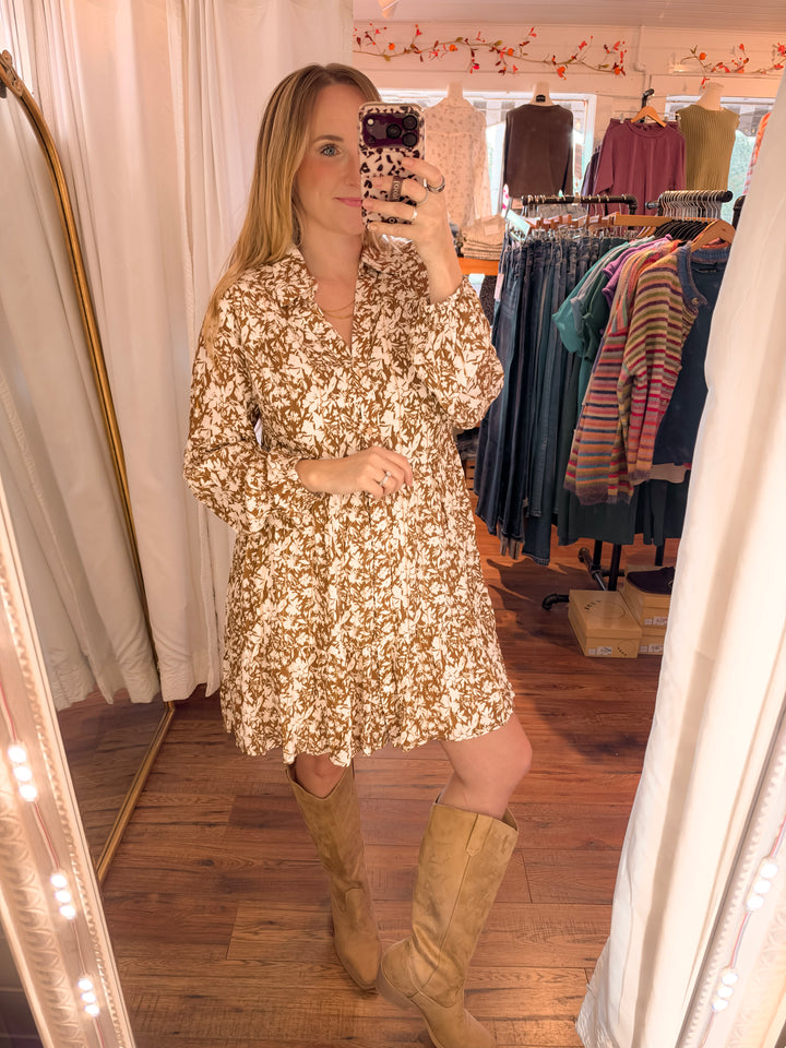 Autumn Floral Shift Mini Dress