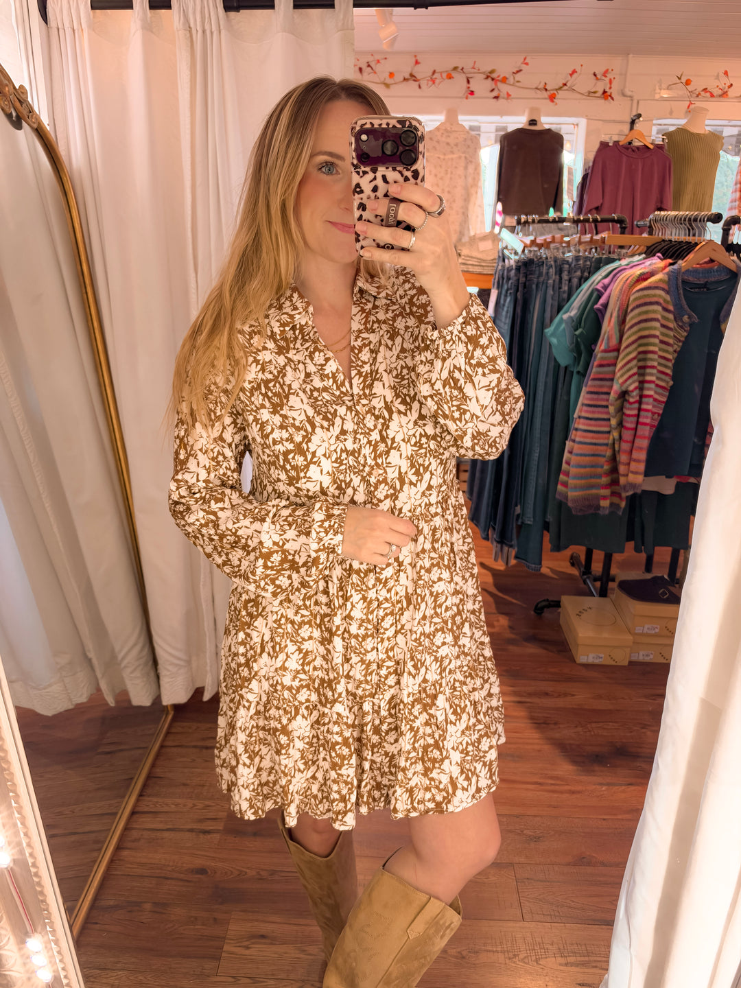 Autumn Floral Shift Mini Dress