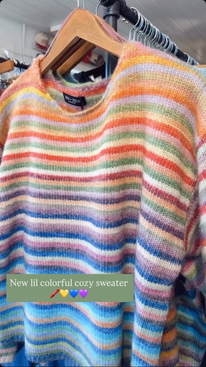 Retro Rainbow Knit Striped Sweater