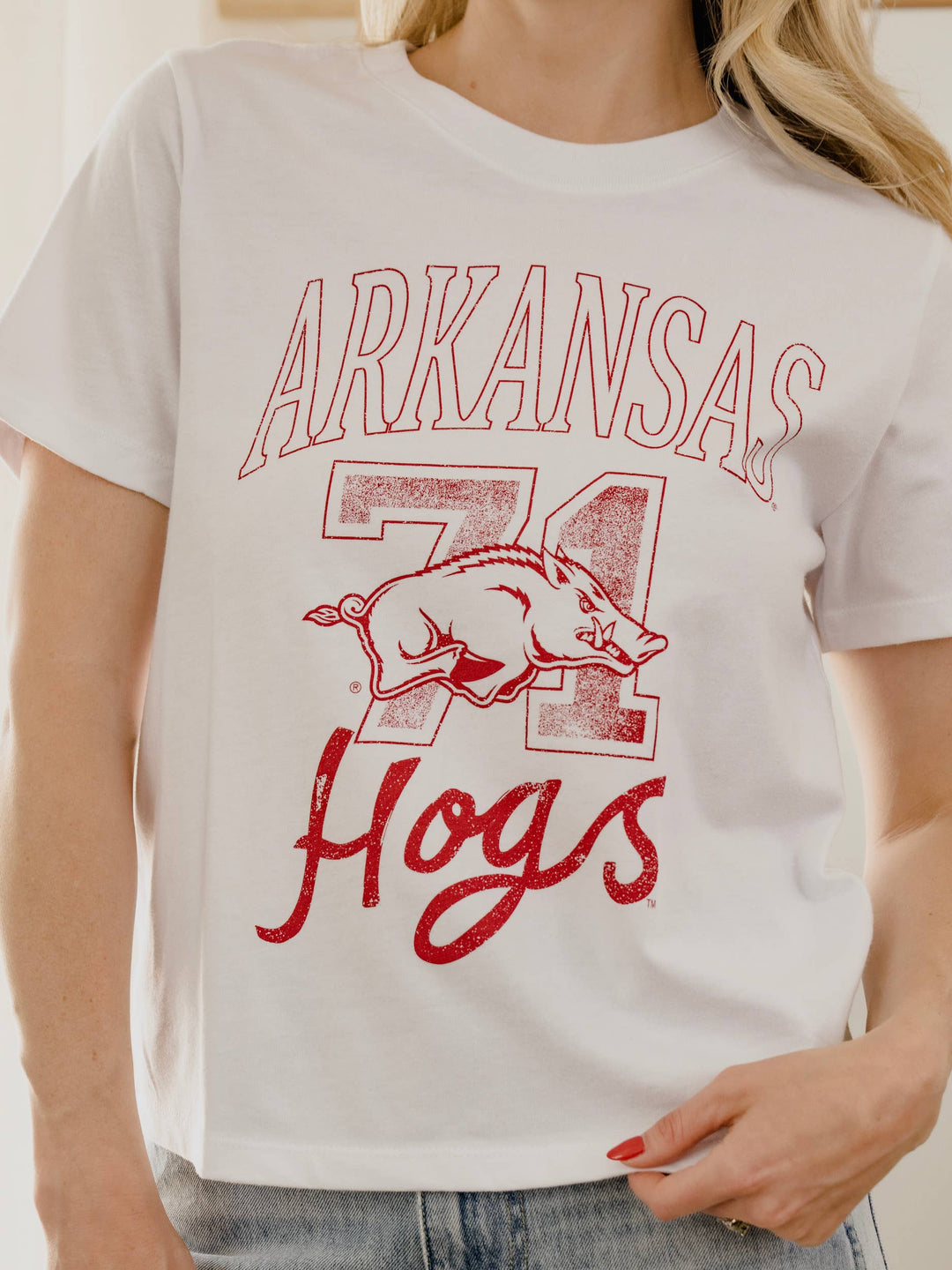 Arkansas Razorbacks Club Mascot White Ellie Perfect Tee