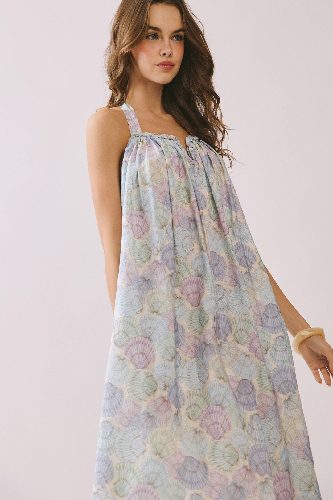 Seashell Sally Open Back Halter Midi Dress