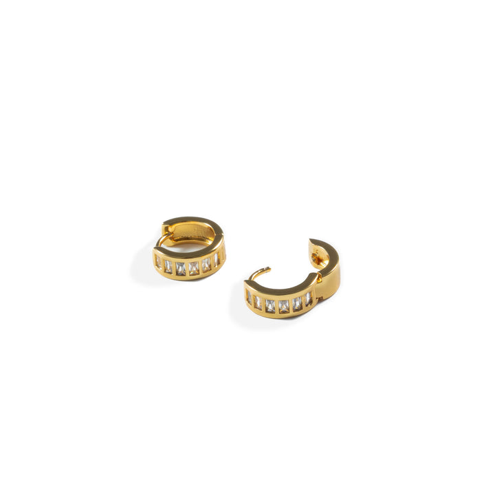 18K Gold Baguette Huggie Earrings