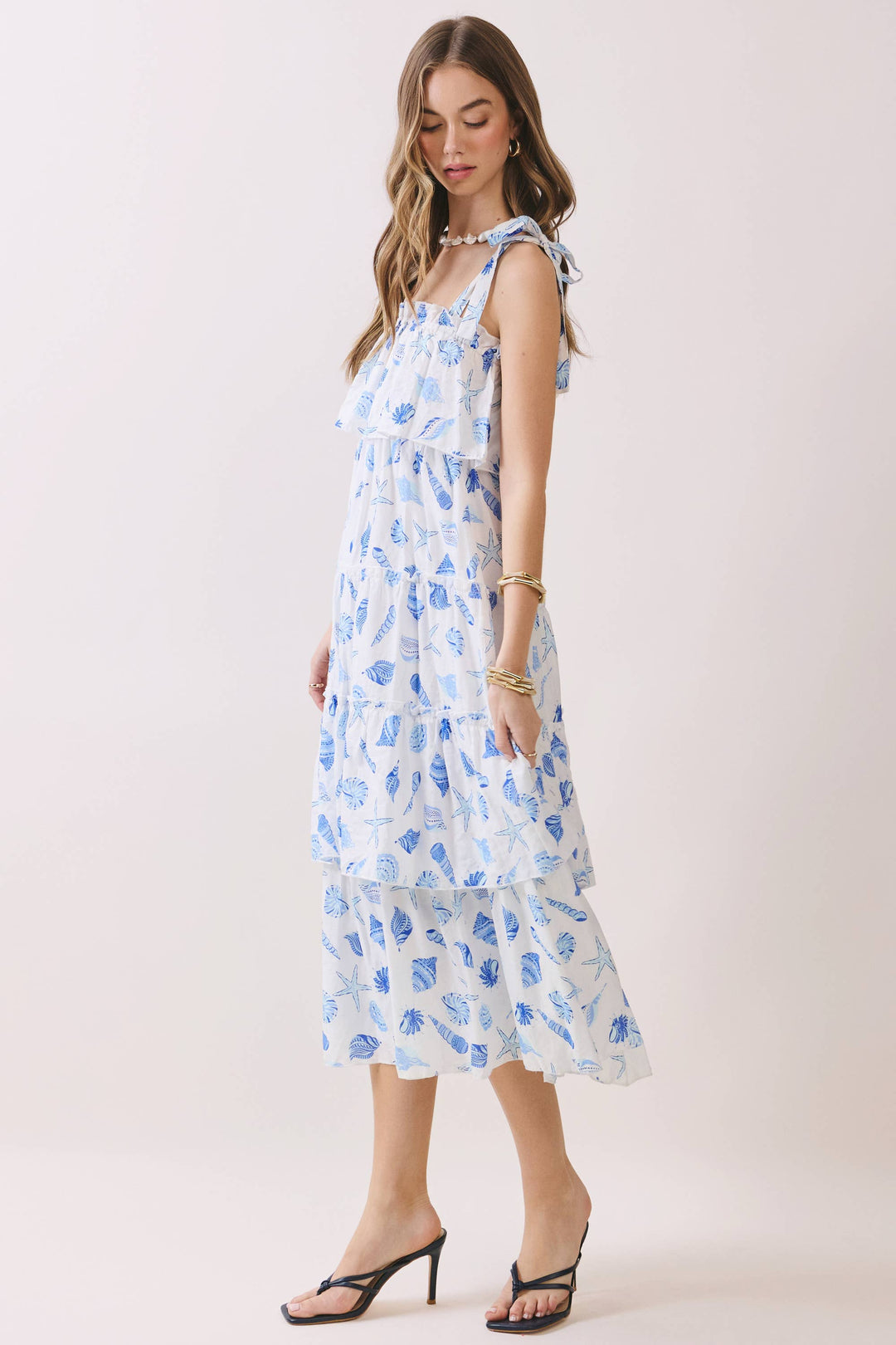 Seashells Tiered Flowy Midi Dress