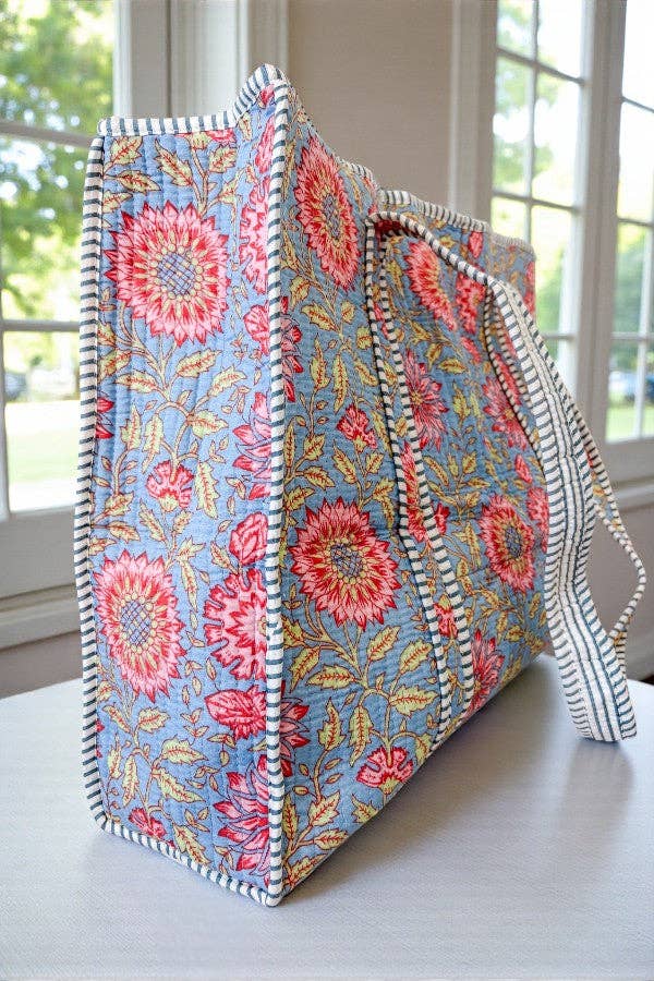 September Haze Floral Large Quilted Tote Bag