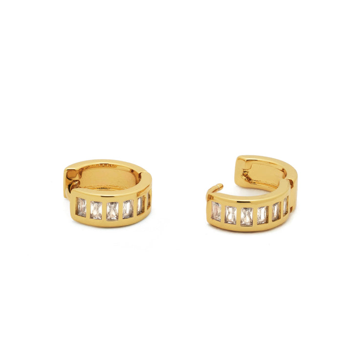 18K Gold Baguette Huggie Earrings