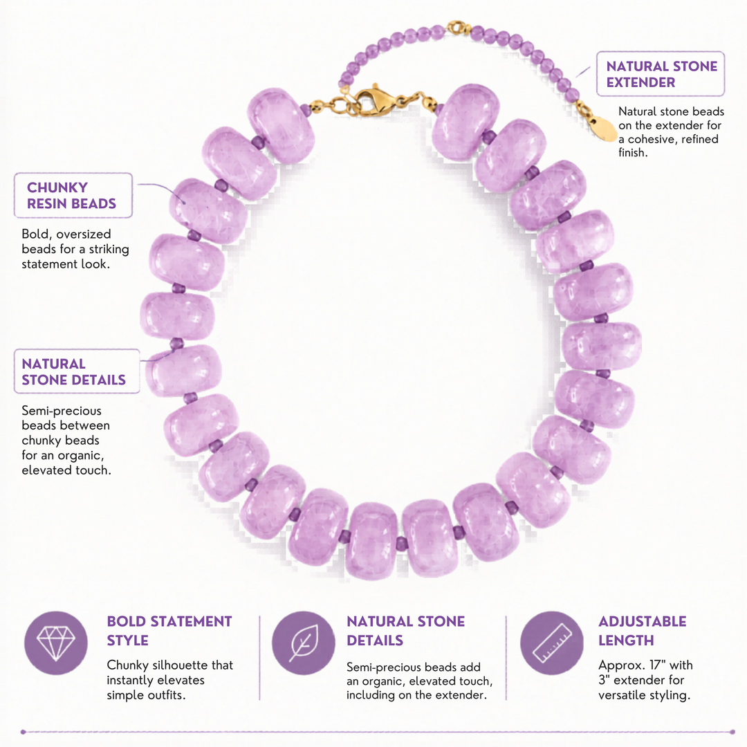 Chunky Resin &amp; Natural Stone Bead Necklace