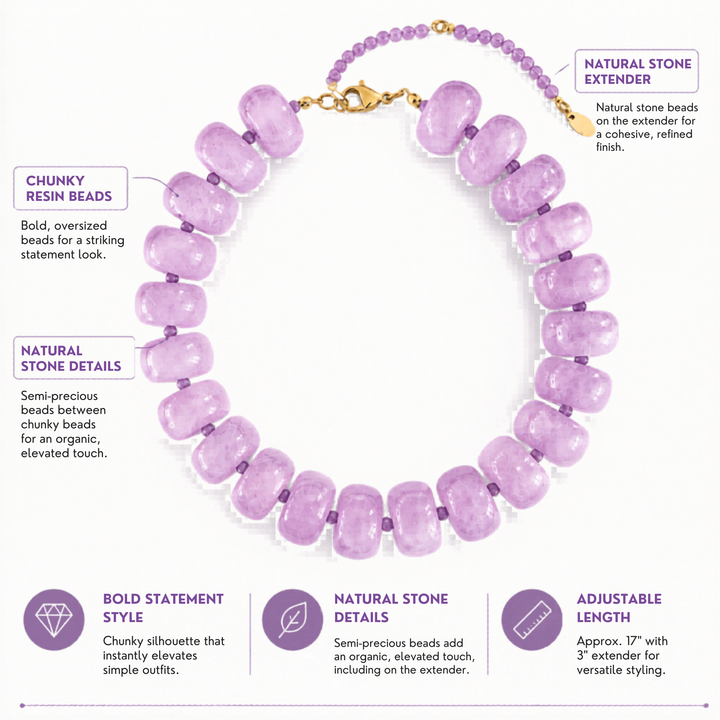 Chunky Resin &amp; Natural Stone Bead Necklace