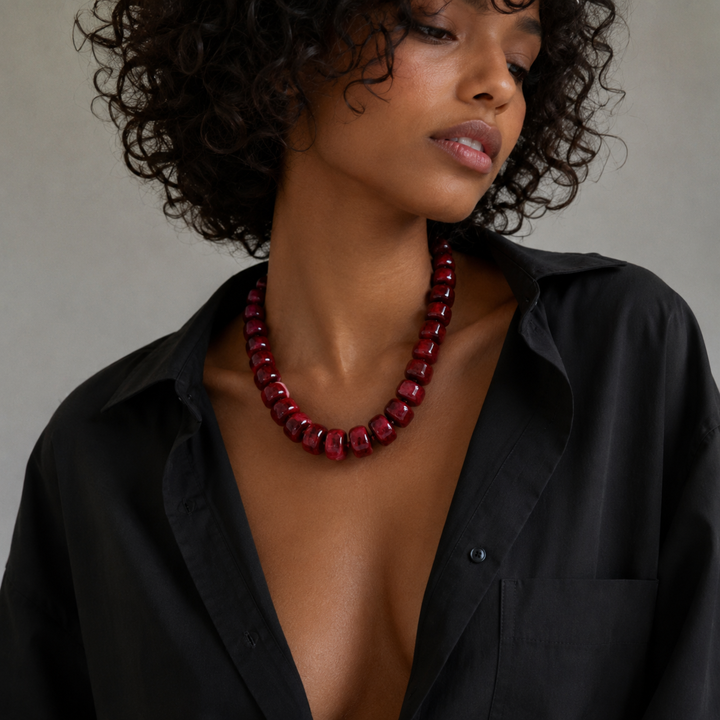 Chunky Resin &amp; Natural Stone Bead Necklace