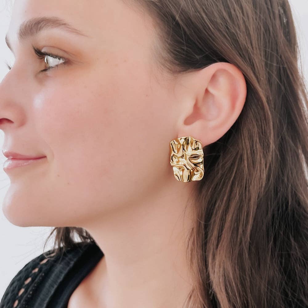 Radient Gold Crinkle Earrings - WATERPROOF