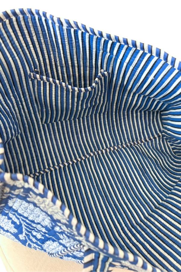 Melody Blue &amp; White Floral Medium Quilted Tote Bag