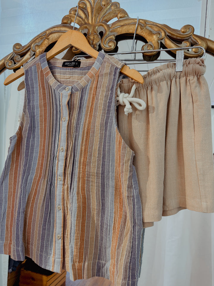 Gauze Stripe Button Up Top