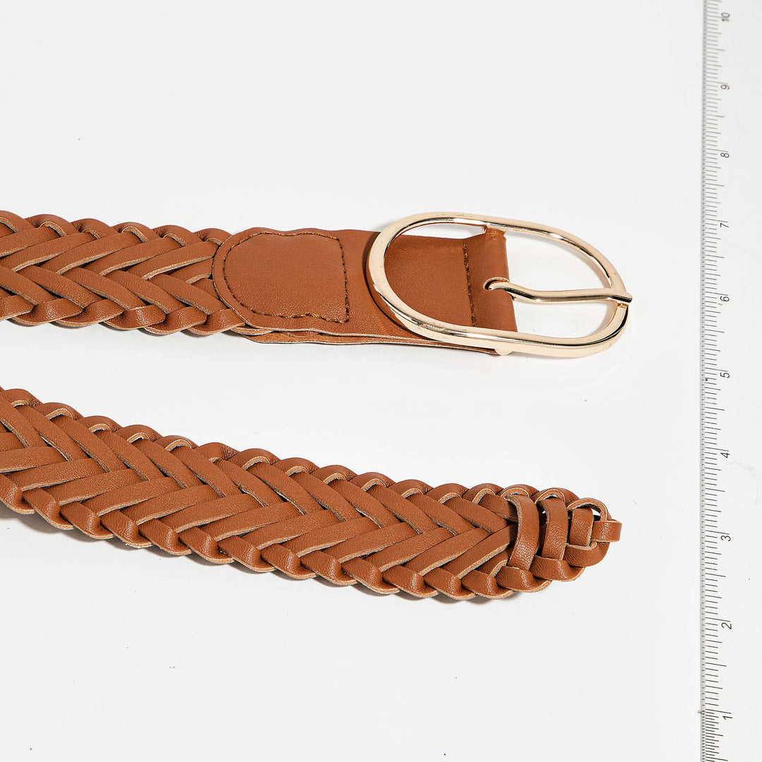 Braided Faux Leather Oval Buckle Belt