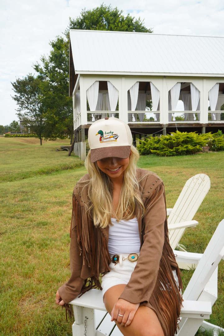 Lucky Duck - Brown Corduroy Trucker Hat