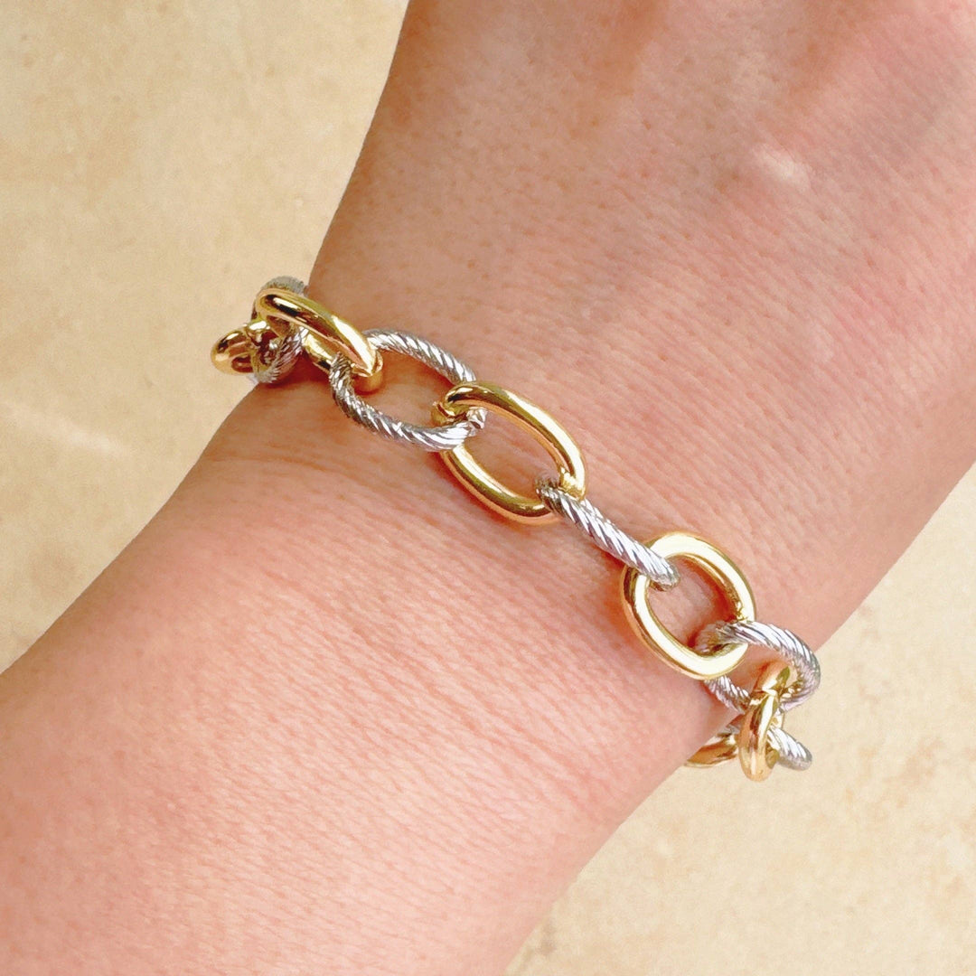 Cabled Texture Two Tone Chain Bracelet