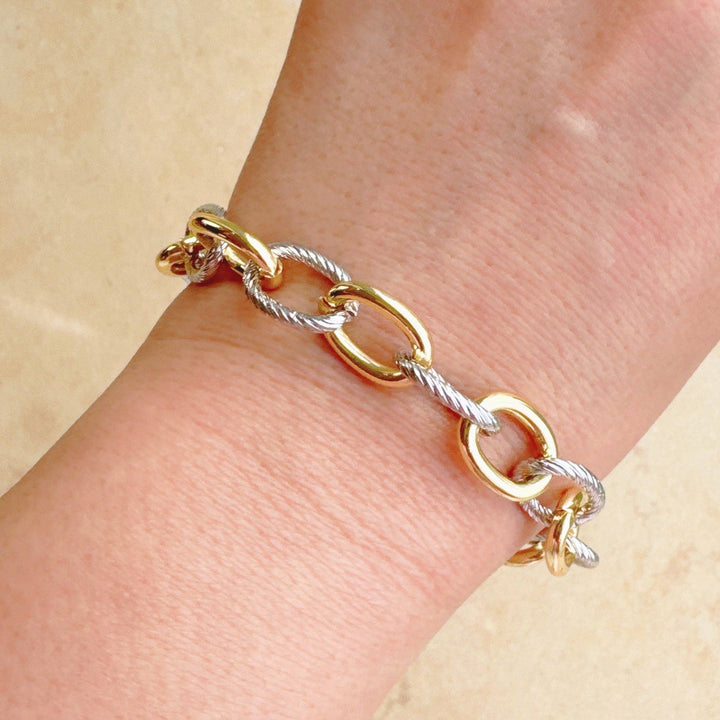 Cabled Texture Two Tone Chain Bracelet