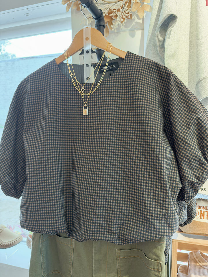 Margot Gingham Dolman Crop Blouse