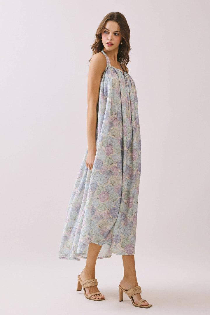 Seashell Sally Open Back Halter Midi Dress