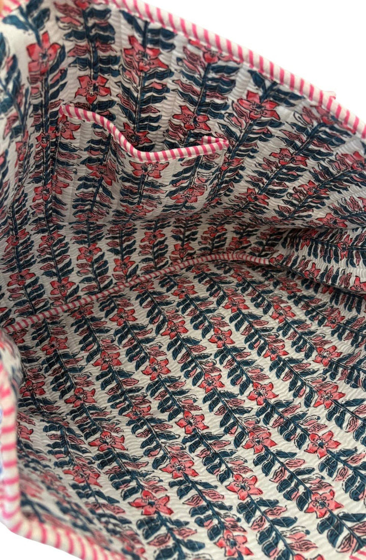 Millie Blue & Pink Floral Medium Quilted Tote Bag