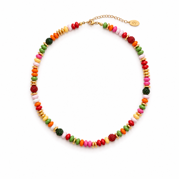Festive Color Bead Necklace, Gold Accent &amp; Crystal Pavé