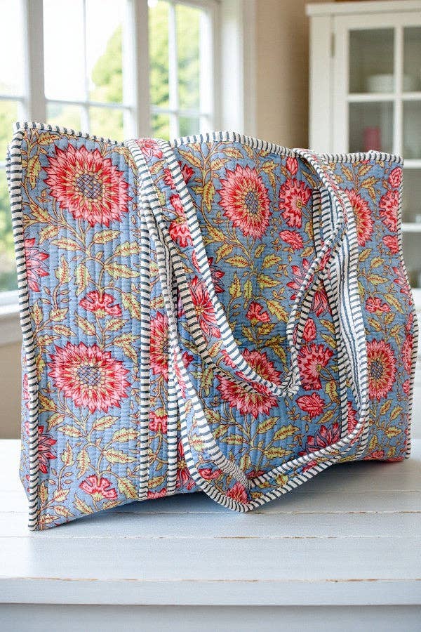September Haze Floral Large Quilted Tote Bag