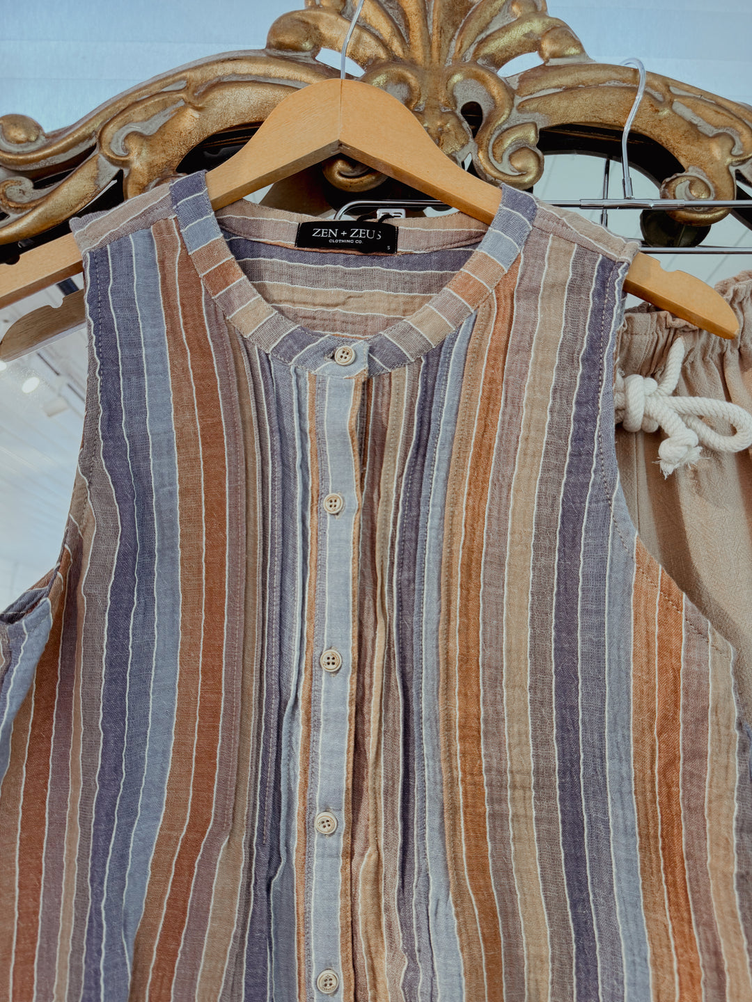 Gauze Stripe Button Up Top
