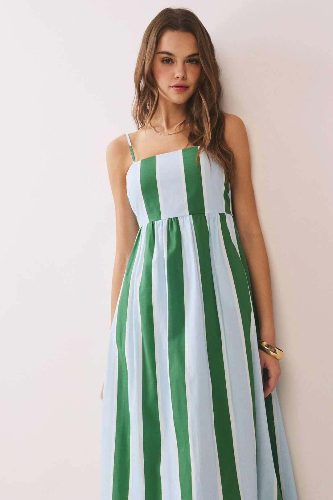 Striped Back Smocked Detail Side Pocket Maxi Dress