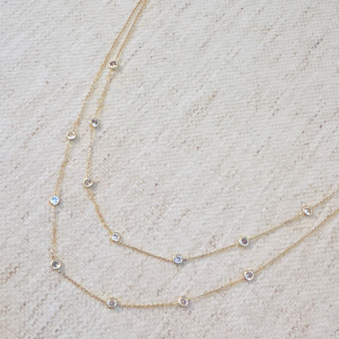 Crystal Bezel Station Layered Necklace