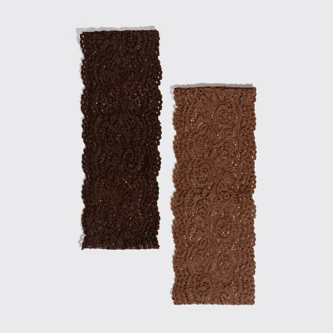Wide Lace Elastic Headbands 2pc Set - Mocha &amp; Chocolate