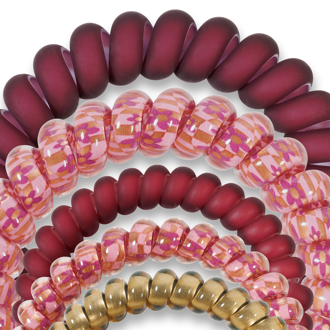 Burgundy Bliss - Mix Spiral Hair Coils, Hair Ties, 5-pack