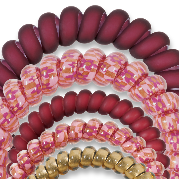 Burgundy Bliss - Mix Spiral Hair Coils, Hair Ties, 5-pack