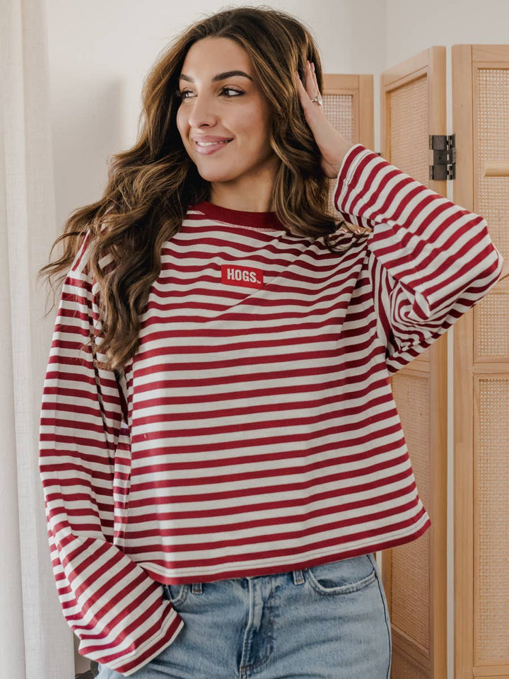 Arkansas Razorbacks Block Stitch Stripe Long Sleeve Tee