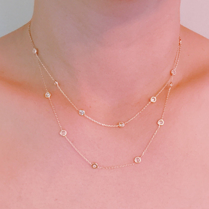 Crystal Bezel Station Layered Necklace