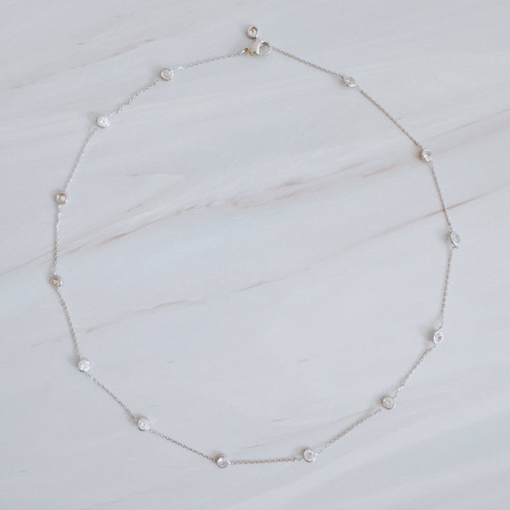 Bezel Silver Sparkle Station Necklace
