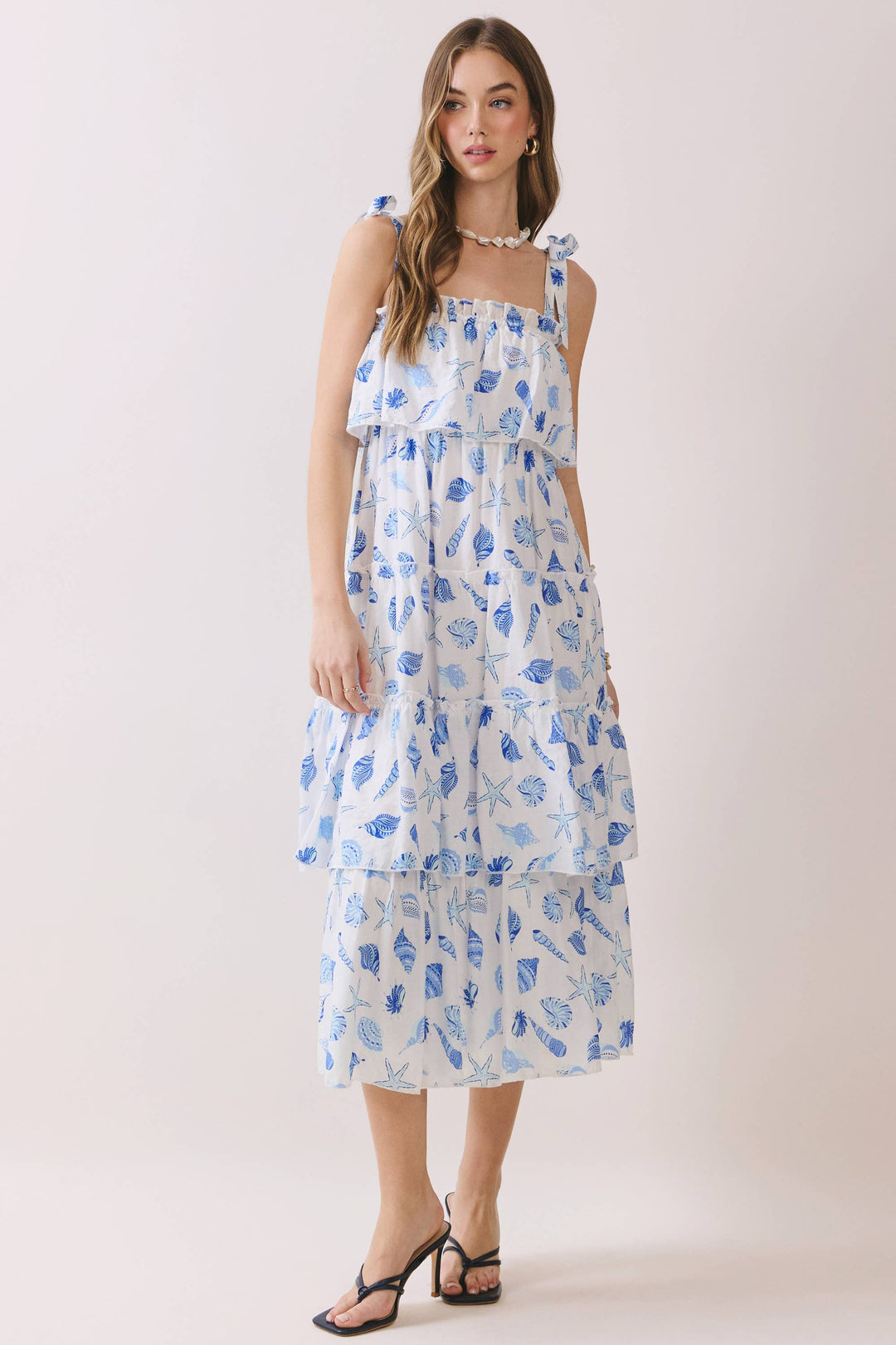 Seashells Tiered Flowy Midi Dress