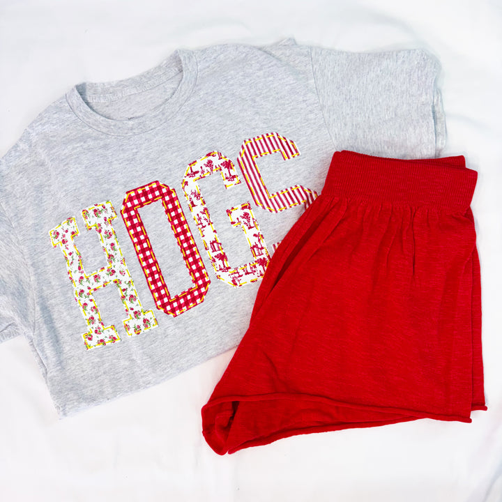 Arkansas Razorbacks Hogs Quilted Puff Ink Gray Thrifted Tee