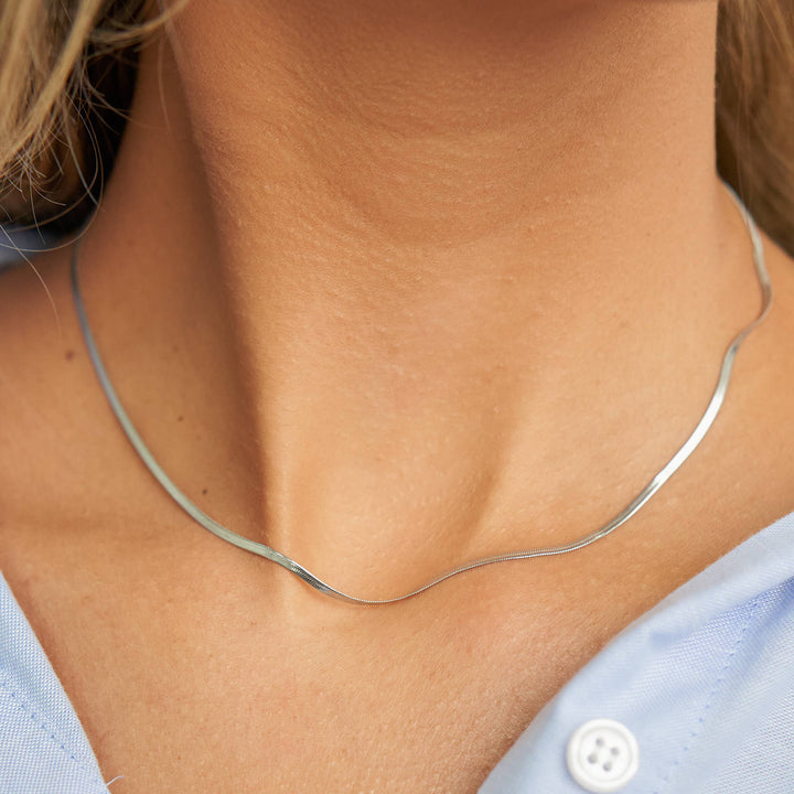 Waterproof Silver Micro Herringbone Necklace